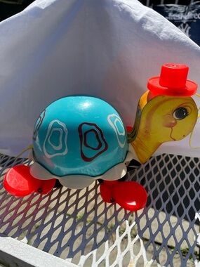 Fisher Price Vintage 1962 Tippy Toe Turtle #773 Pull Toy‎  Decor Collectible